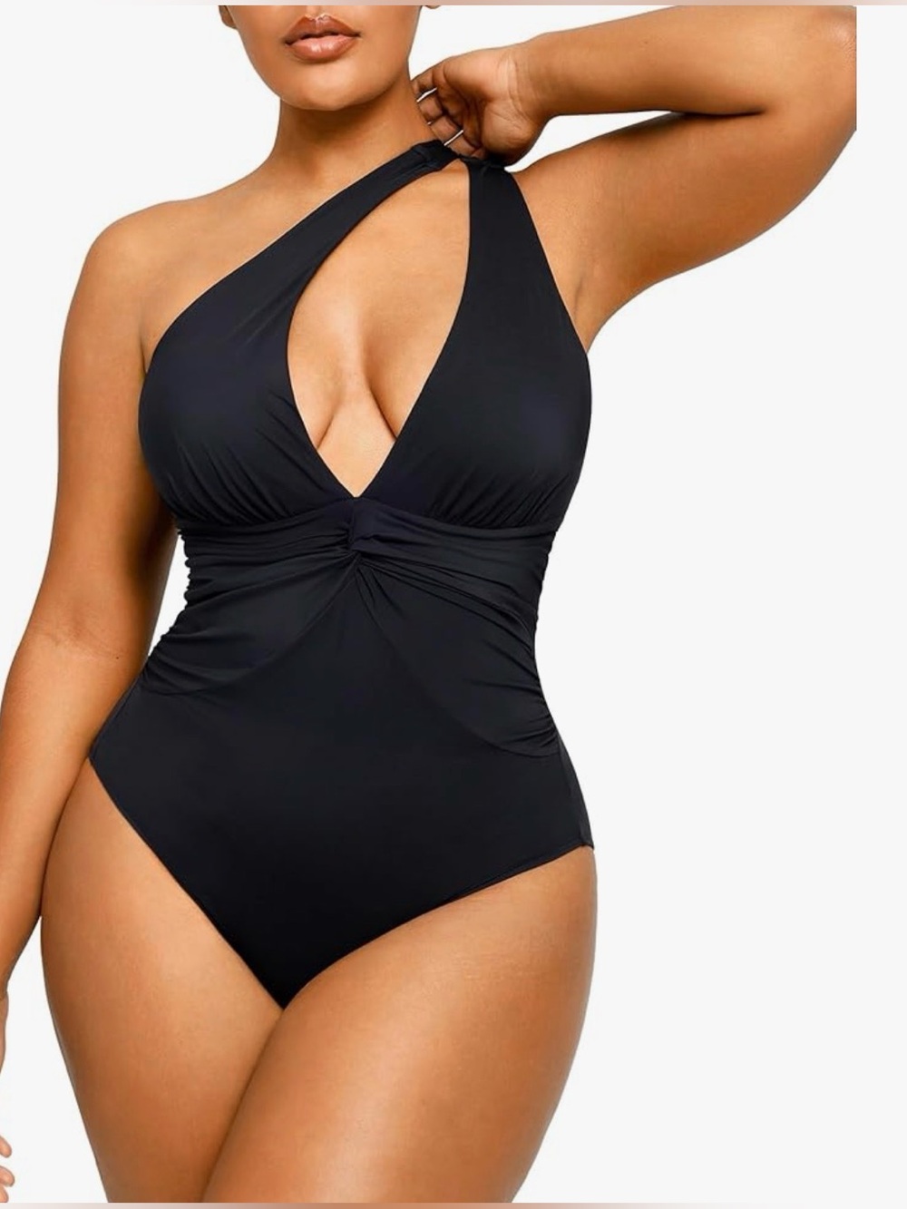shapellx 2 in 1 Women's One-Shoulder Black Ruched Swimsuit size 2X NWT or as top